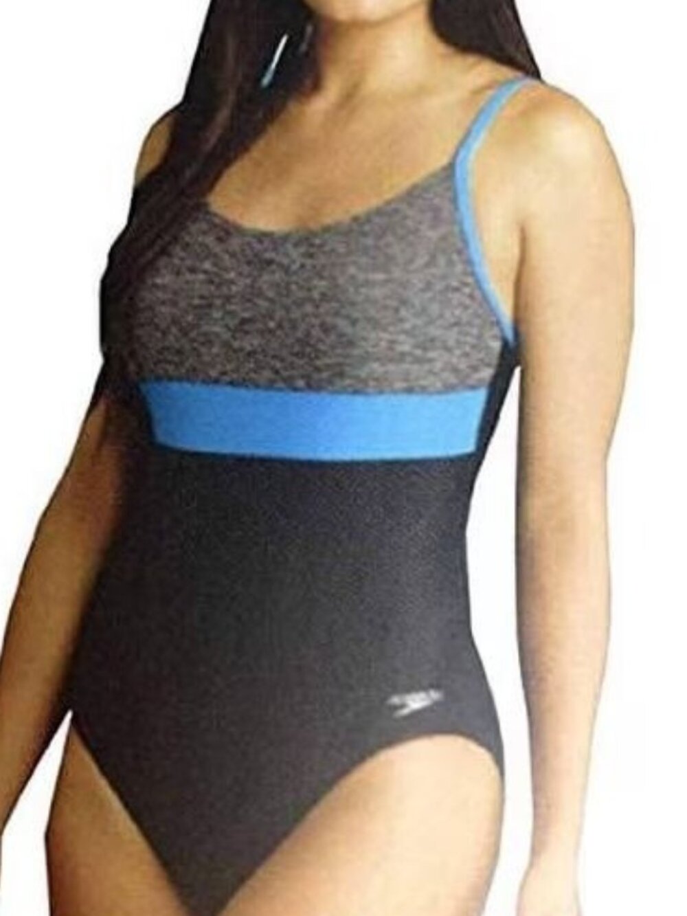 Speedo Women's Size 12 One-Piece Swimsuit - Heather Gray, Electric Blue & Black